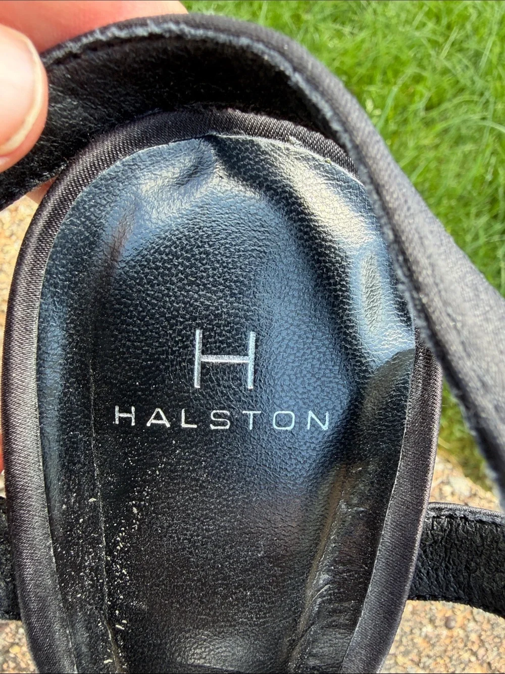 H by Halston Black Satin Platform Ankle-Strap Sandals